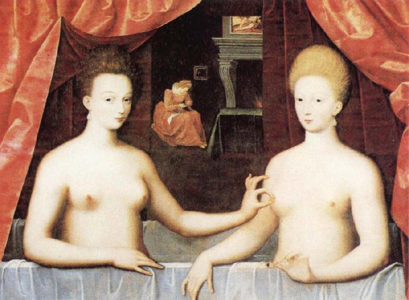 School of Fontainebleau Gabrielle d'Estrees and One of he Sisters in the Bath oil painting picture